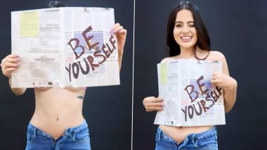 Urfi Javed Covers Her Assets With a Paper Book That Says ‘Be Yourself’ (Watch Video)